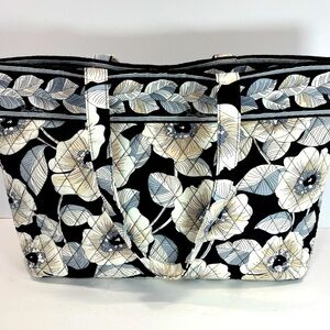 Vera Bradley Camellia Black & Cream Floral Quilted Large Tote Bag Retired EUC
